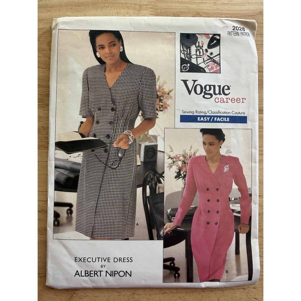 Vogue Career Albert Nipon Loose-Fit Straight Lined Executive Dress Pattern 2028